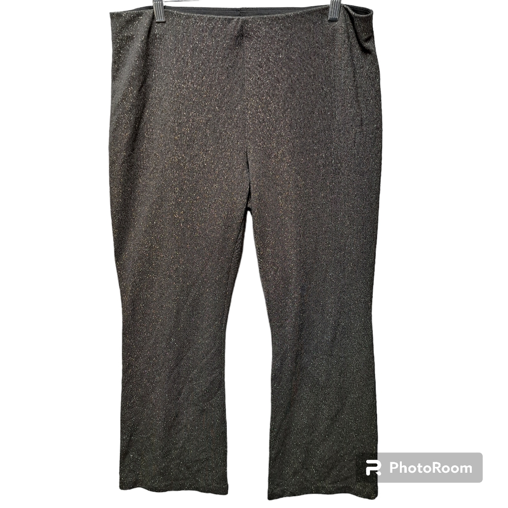 H&M women's black with metallic gold sparkle pull on flare bottom pants size XL